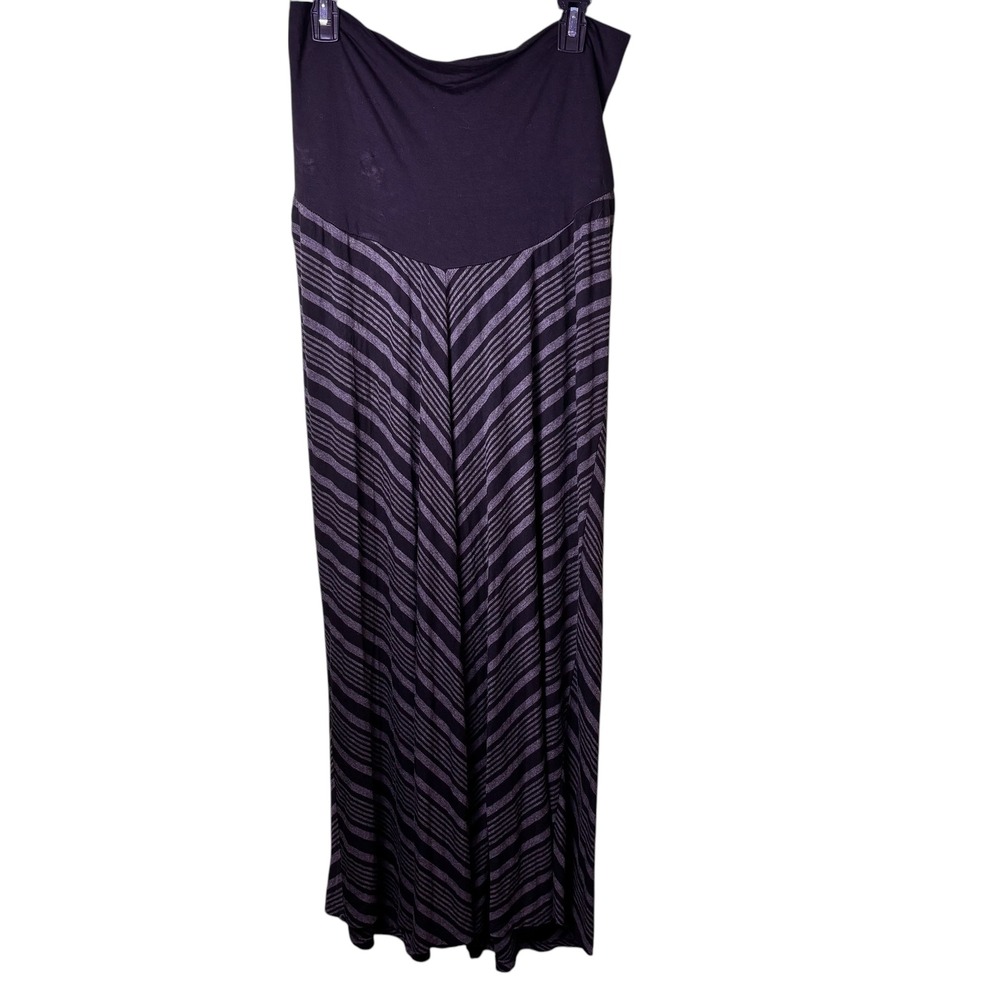 Motherhood Maternity Maxi Skirt XL Black Gray Striped Chevron Pregnancy